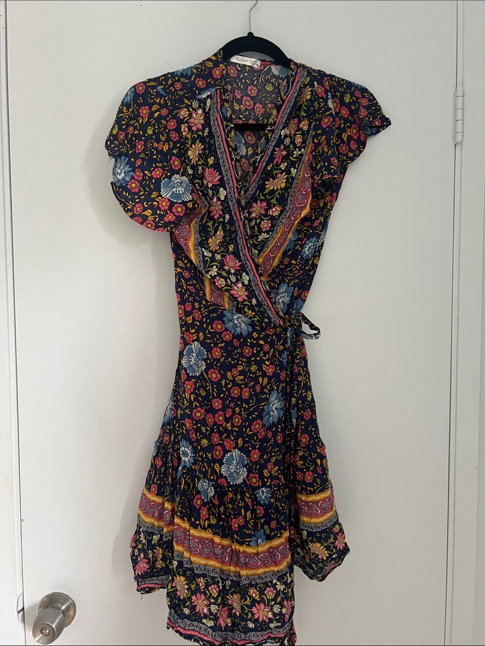 Floral Wrap Dress in Navy Blue